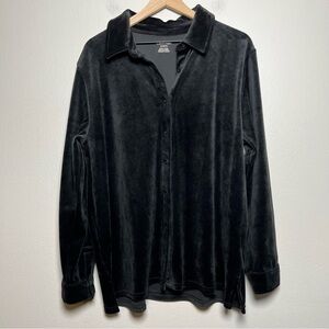 Calvin Klein Women Velour Button Down Top XL Black Vamp Shacket‎ Grunge Goth